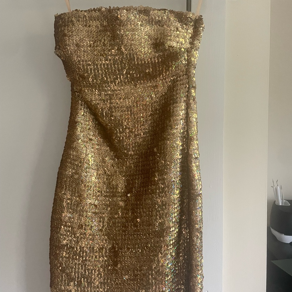 Gold Sequin Strapless Dress